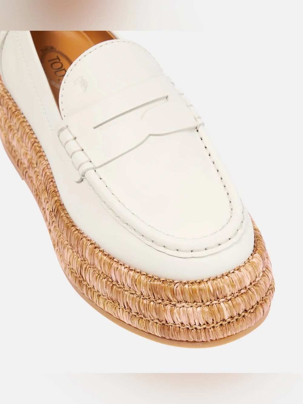 ππΌπ TODβS Leather and raffia platform loafers size 7 US/ 37 European - Picture 5 of 16